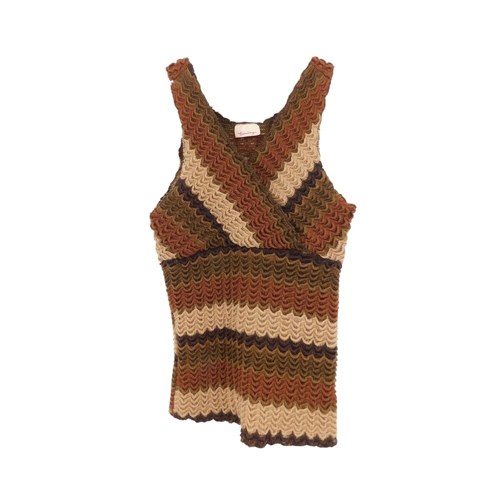 VTG Timing Crochet Knit Tank Top Sleeveless Brown‎ Striped Festival Retro Size S